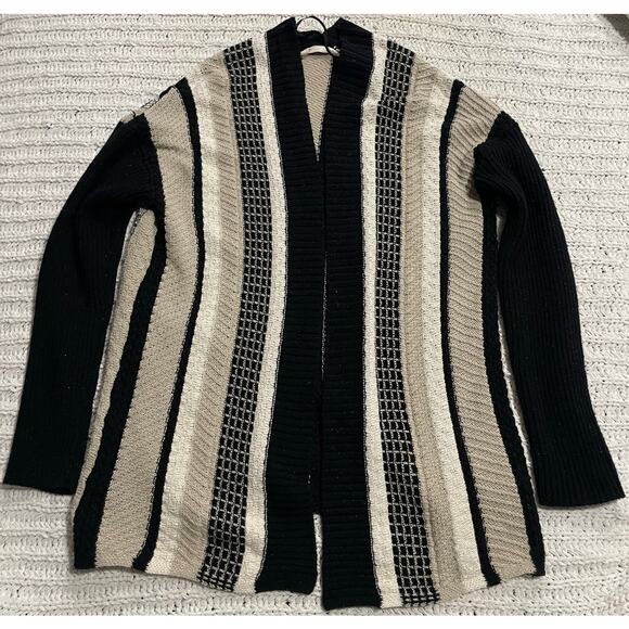Soft Surroundings Open Front Cardigan Sweater Knit Striped Womens XS Gold Black - Picture 1 of 9